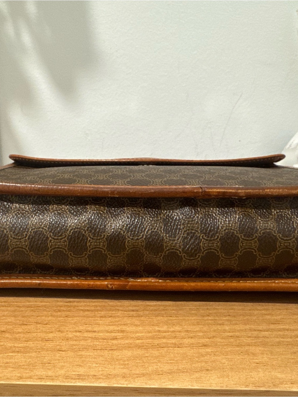 Vintage CELINE Paris Macadam Triomphe Canvas Clutch Bag Brown Leather - Picture 12 of 16